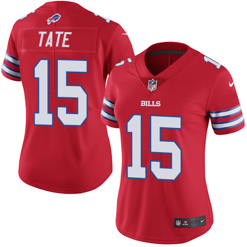 Women's Limited Brandon Tate Nike Jersey Red - #15 Rush NFL Buffalo Bills